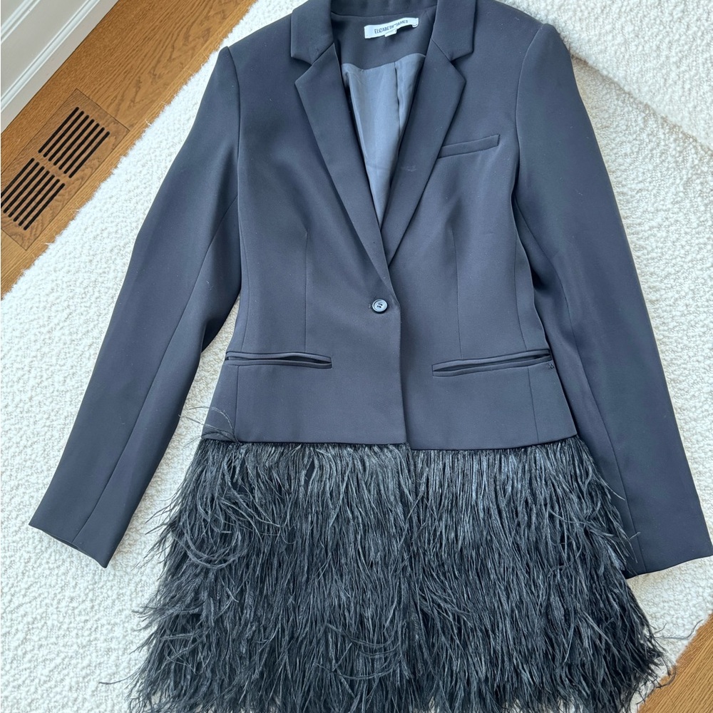 Chic Black Feathered Blazer